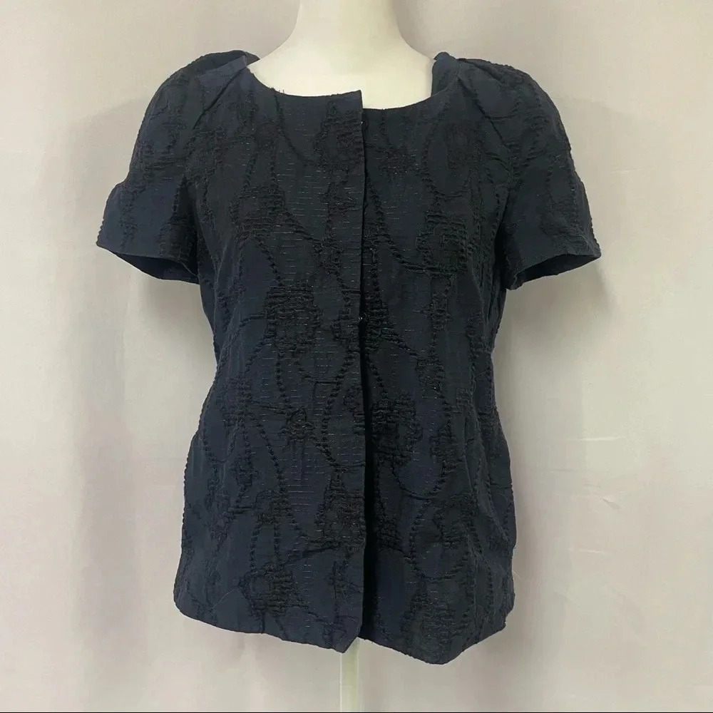 Charlotte Brody Cabana Short Sleeve Button Up Shirt Jacket Small Navy